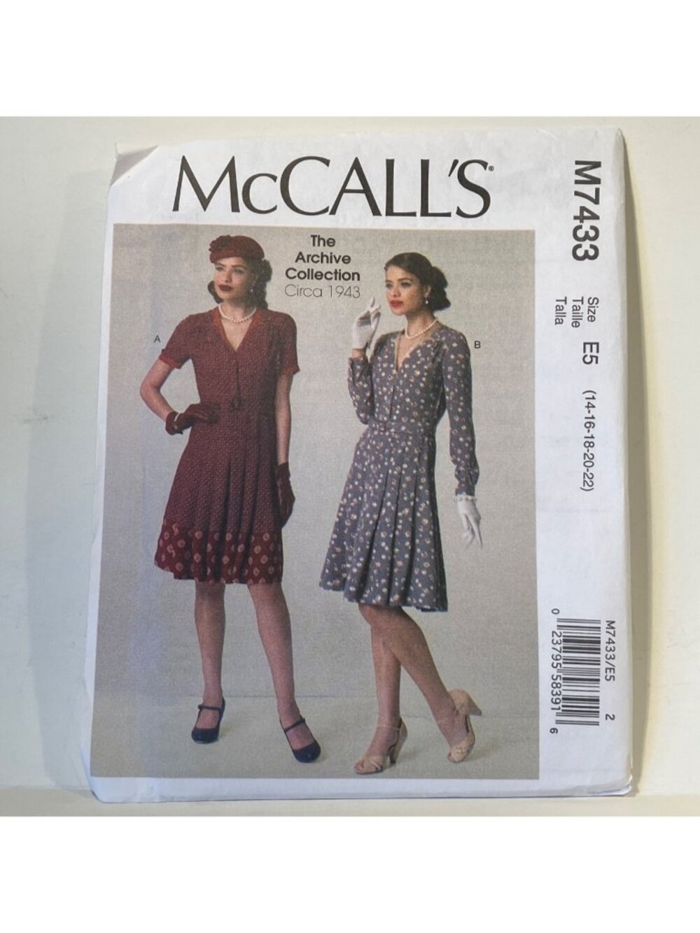 McCalls M7433 1940s Vintage Dress and Belt Reprint Sewing Pattern Size 14-22 FF
